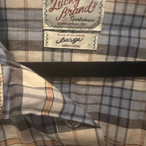 Lucky Brand Western Pearl Snap Shirt Mens L Short Sleeve Plaid - Picture 3 of 3